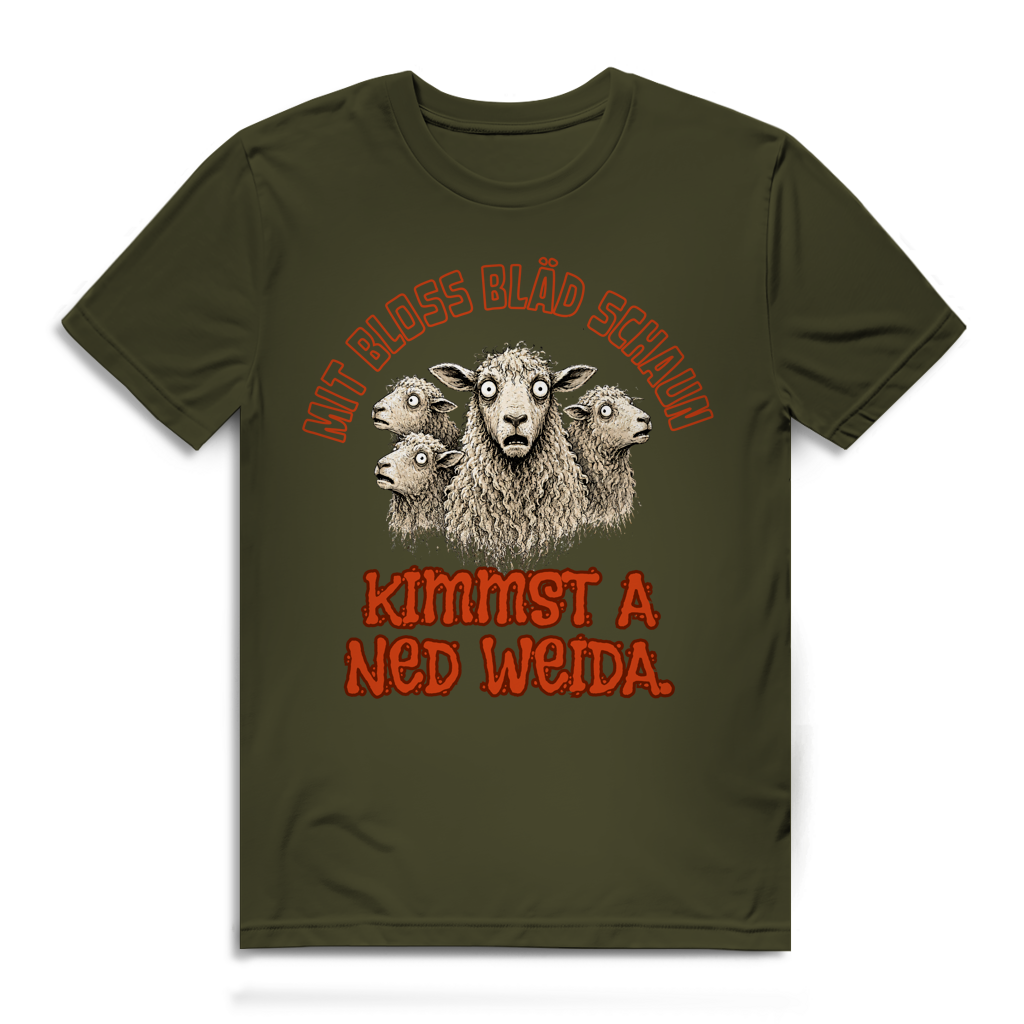 Mit bloß bläd schaun kimmst a ned weida – Herren Bio T-Shirt